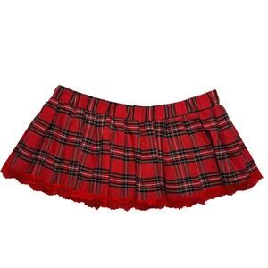 NWT Y2K Red Plaid Pleated Micro Mini Skirt with Red Lace Trim Schoolgirl 20W 2XL